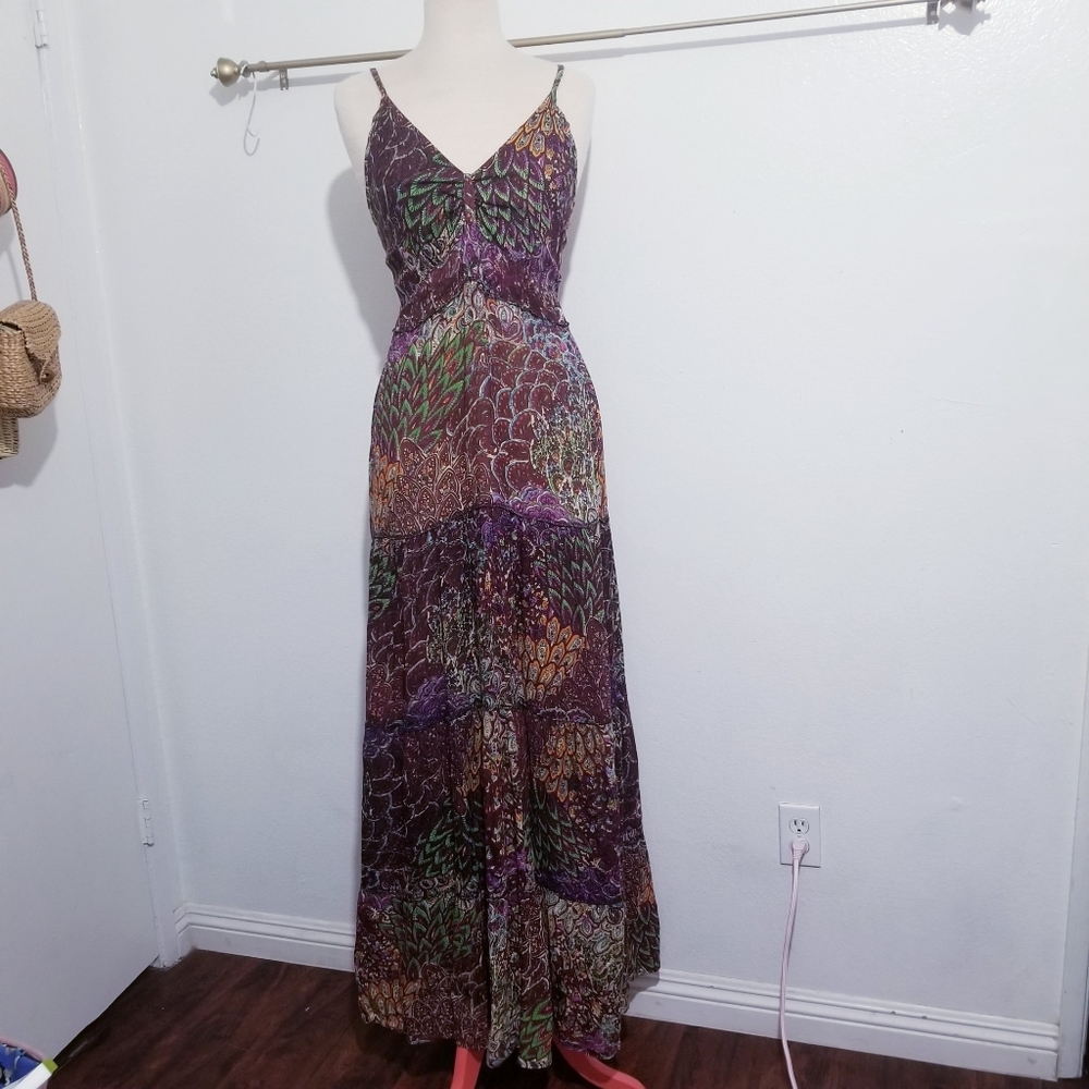 Boho Floral Print Maxi Dress - Purple Multicolor